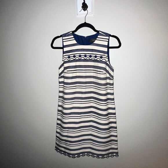 J Crew Cotton Blend Striped Scalloped Dress - Sz 2 - Picture 4 of 16